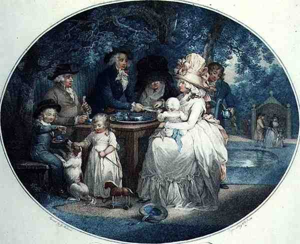En tehave, graveret af Francois David Soiron (f.1764), udgivet af T. Gaugain. af George (after) Morland