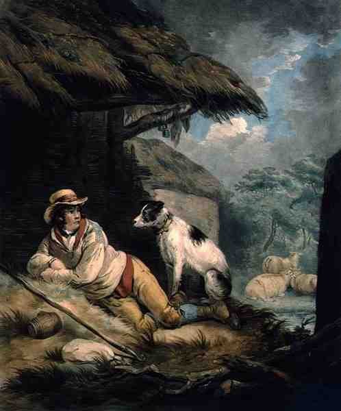 Hyrden, indgraveret og værtshus. af William Barnard (1774-1849) af George (after) Morland