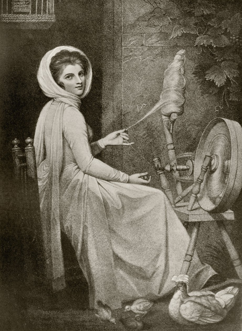Lady Hamilton som The Spinster, graveret af Thomas Cheesman, fra 