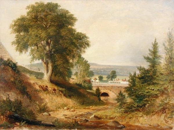 Canal Aqueduct Crossing a Stream, ca. 1840-49 (olie på lærred) af George (attr.) Harvey