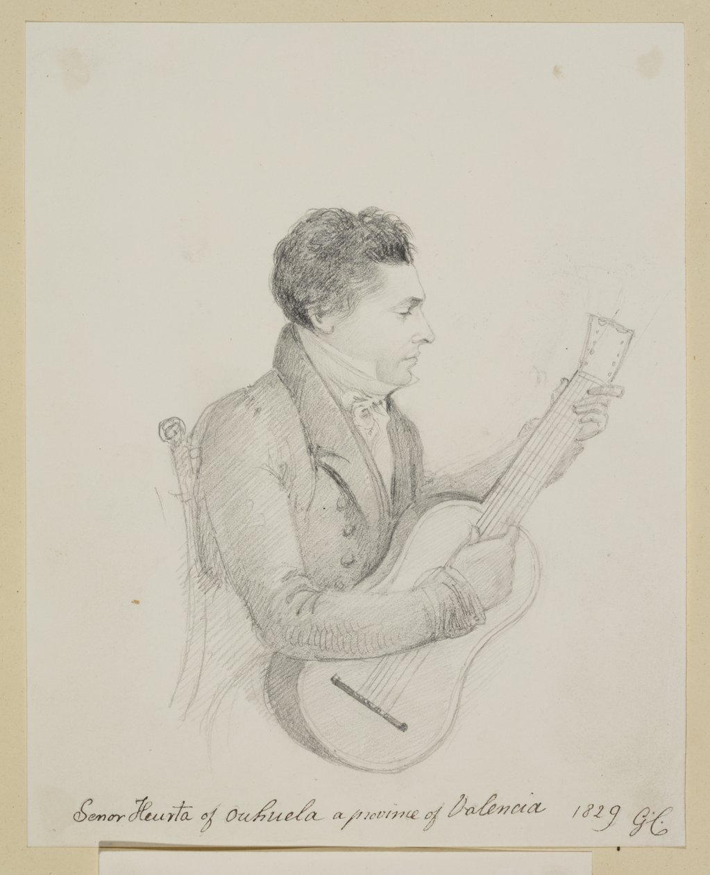 Señor Huerta fra Orihuela, Valencia, spiller en guitar af George (attr. to) Cumberland