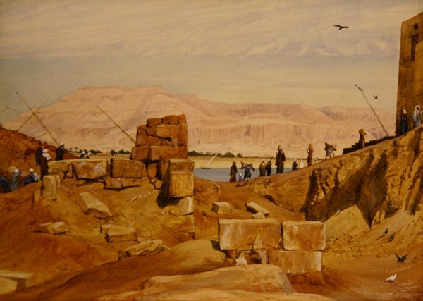 Figures at Work, Luxor (blyant og akvarel på papir) af George 9th Earl of Carlisle Howard