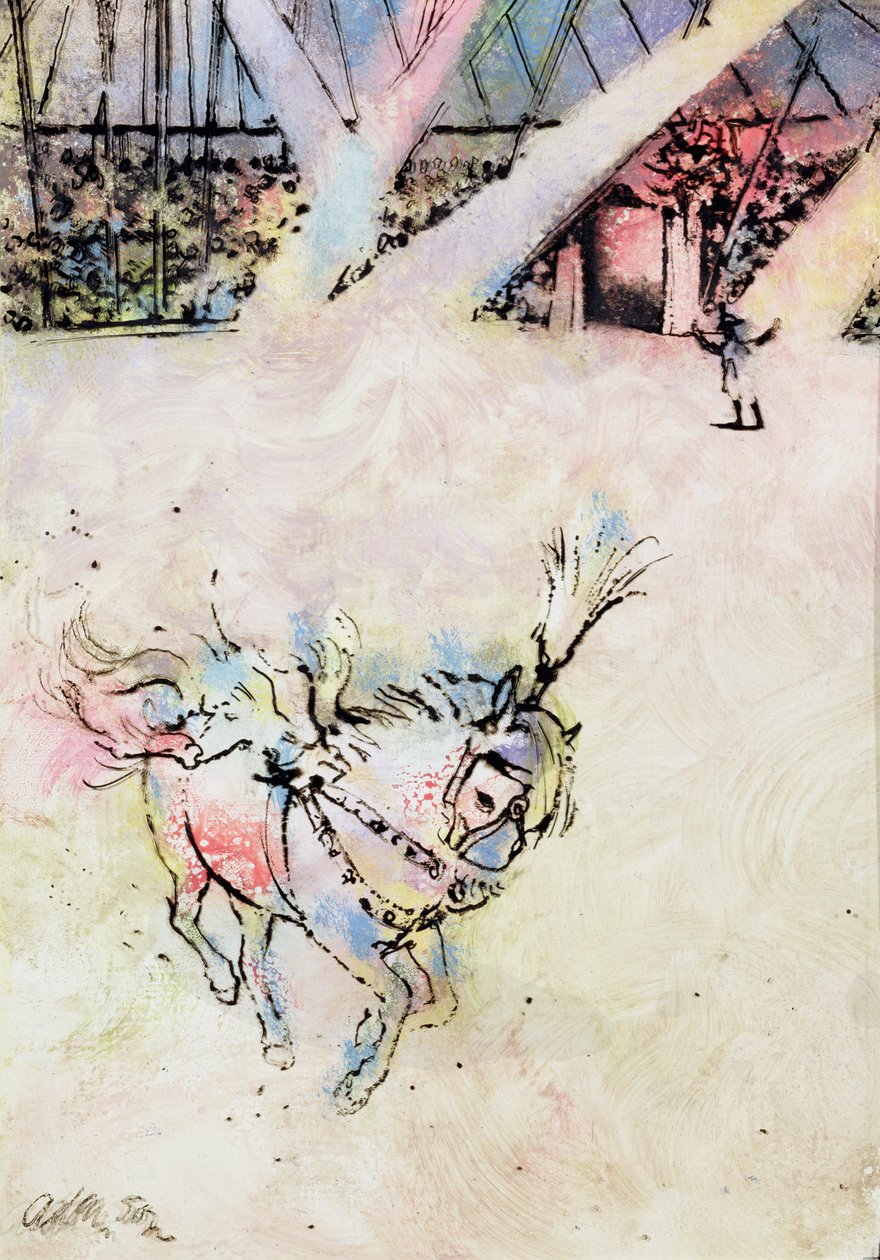 Cirkushest, (blæk og gouache på gesso-tavle). af George Adamson