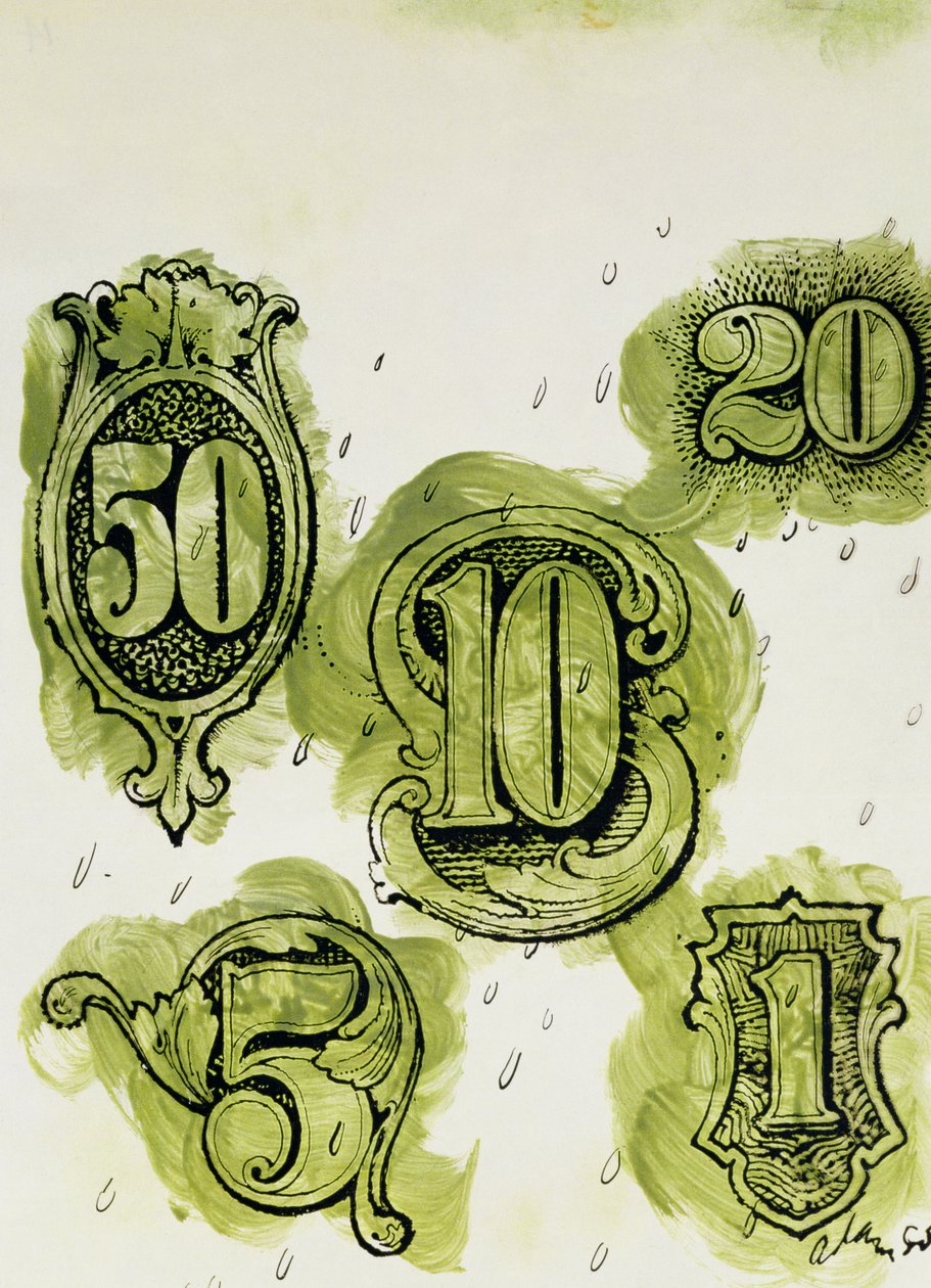 Dollars (blæk & wc på papir) af George Adamson