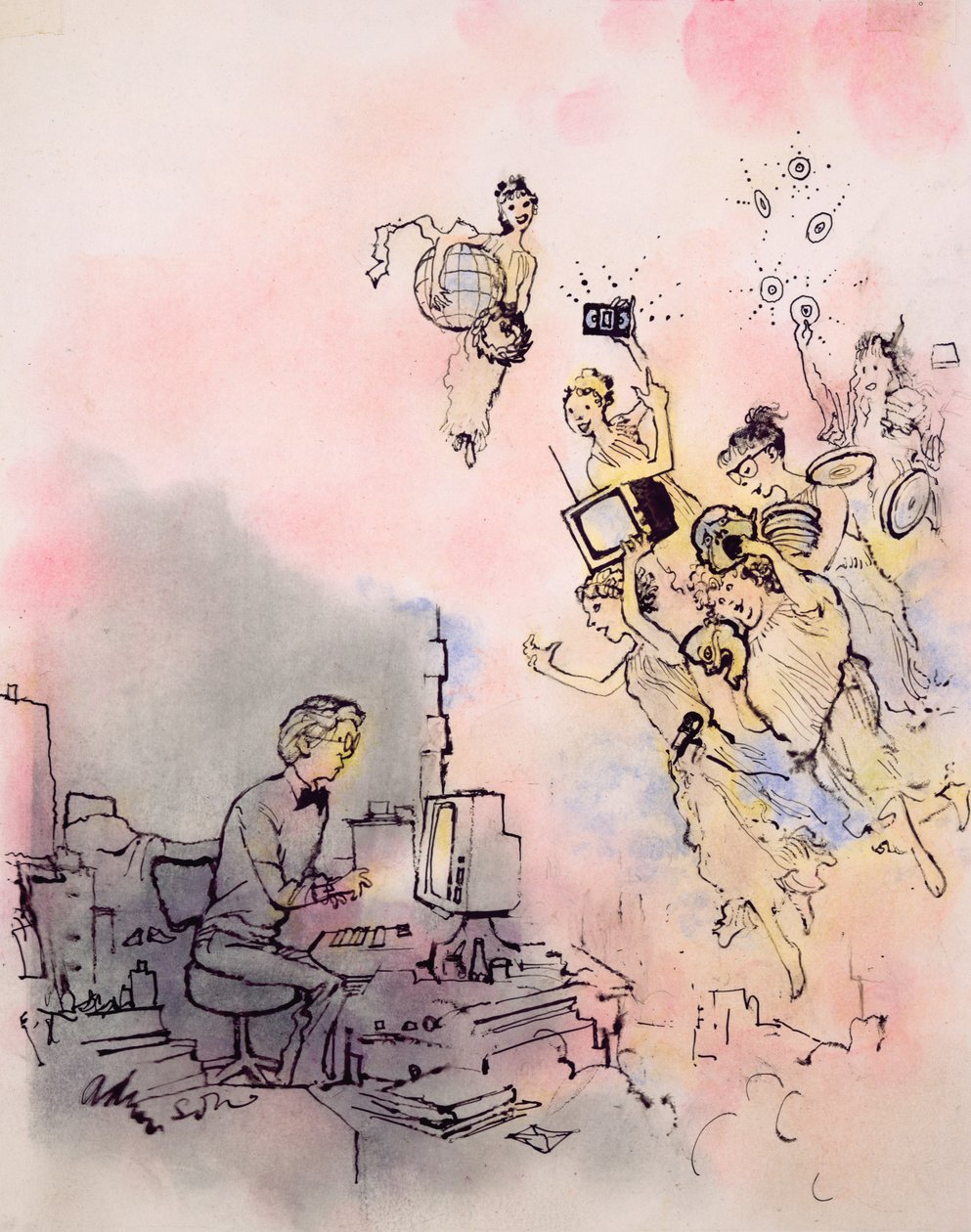 Modern Young Writer henter inspiration fra Multimedia Muses (gouache på kort) af George Adamson