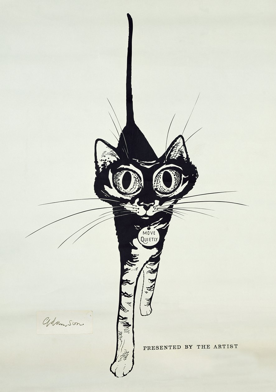 Move Quietly, ca. 1962 (indisk blæk om bord) af George Adamson