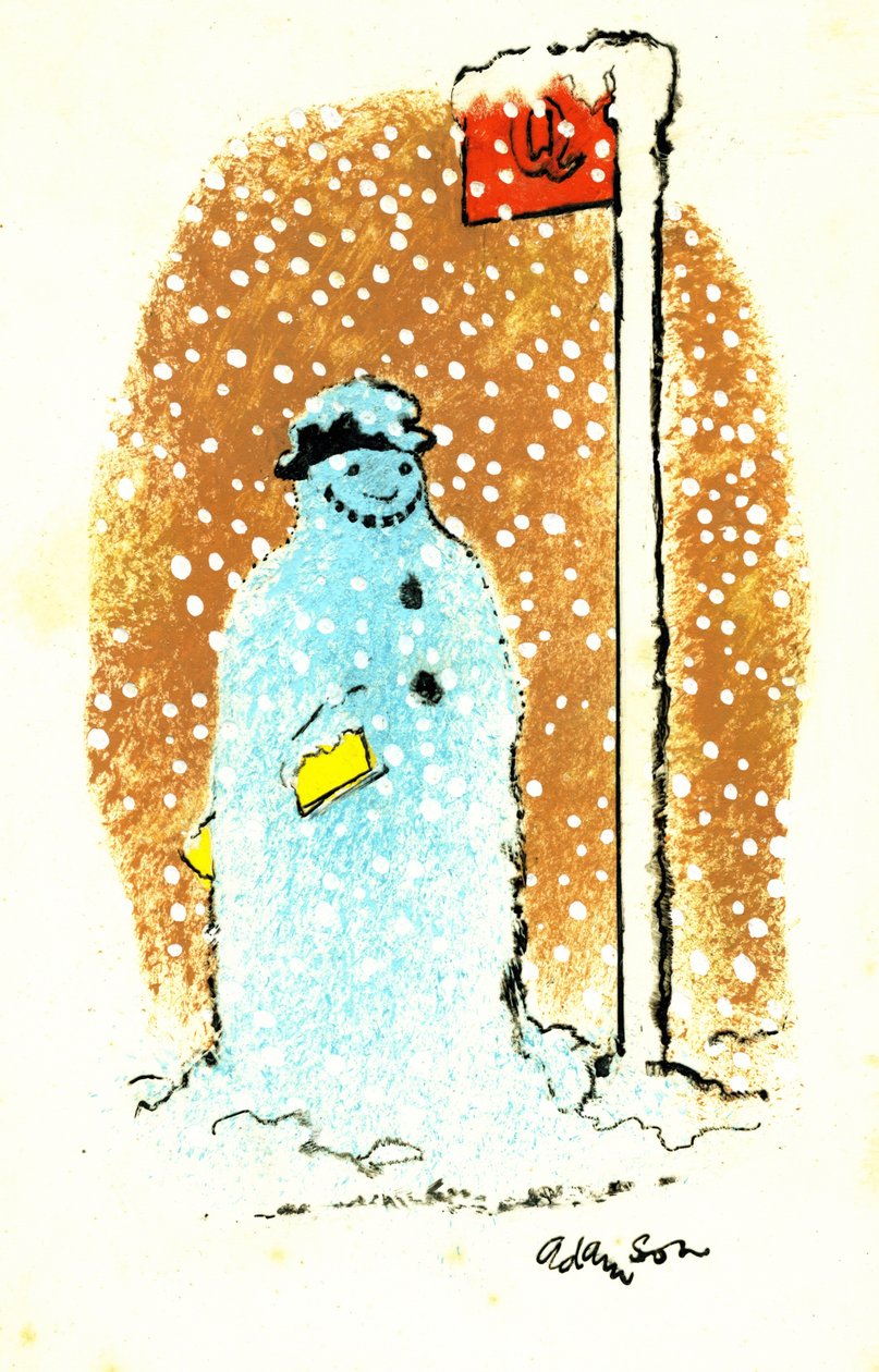 Waiting for the Bus, 1973 (indisk blæk på gennemsigtighed over gouache på kort) af George Adamson