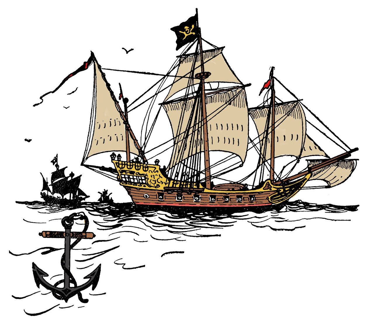 Et piratskib ud for Turtle Island i det Caribiske Hav Illustration fra "Drengens bog om pirater og de store havrovere"" af George Albert Williams (1875-1932) 1900 af George Alfred Williams