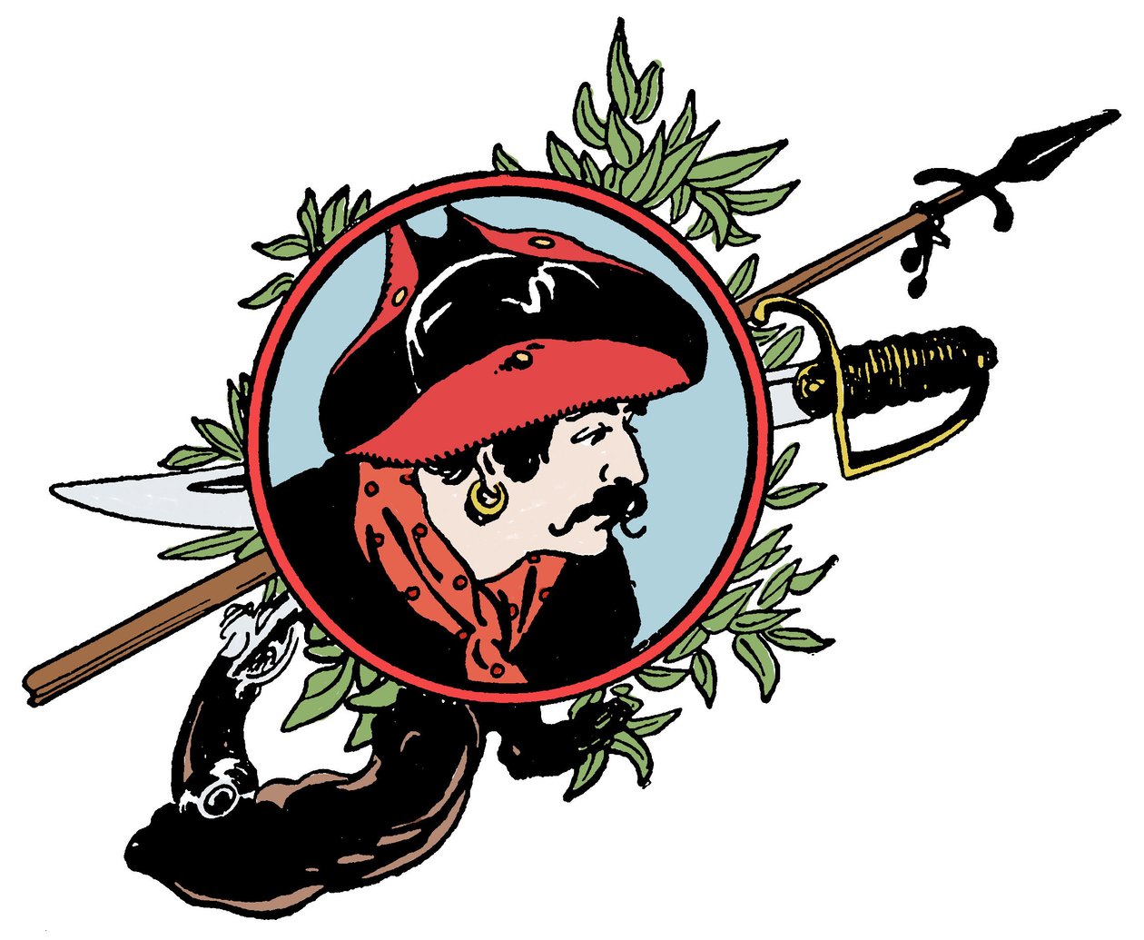 Medaljon med portræt af pirat Illustration fra "The Boy