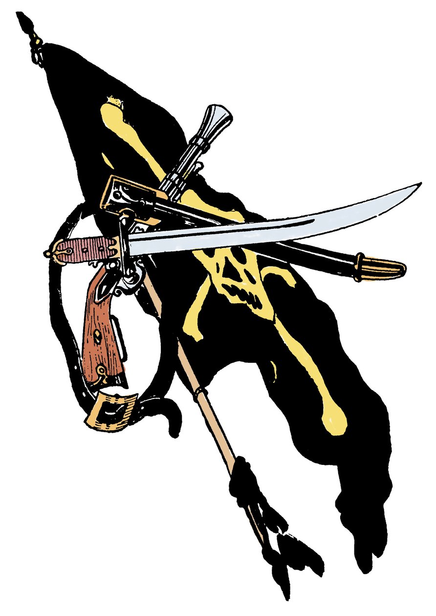 Piratpavillon dekoreret kranium, sabler Illustration fra "The Boy