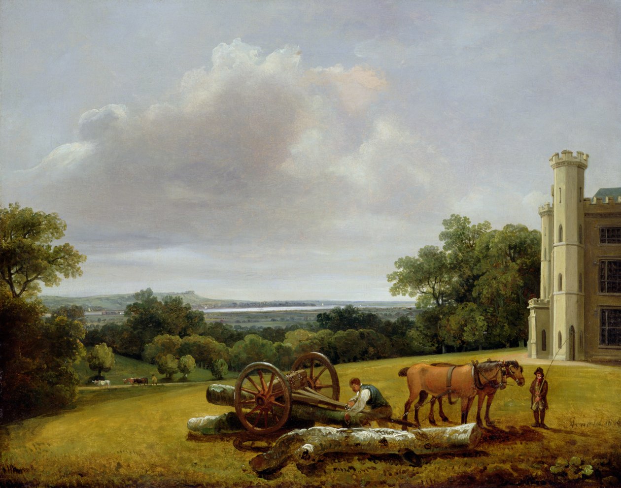Lastning af en tømmervogn ved Cave Castle, Yorkshire af George Arnald