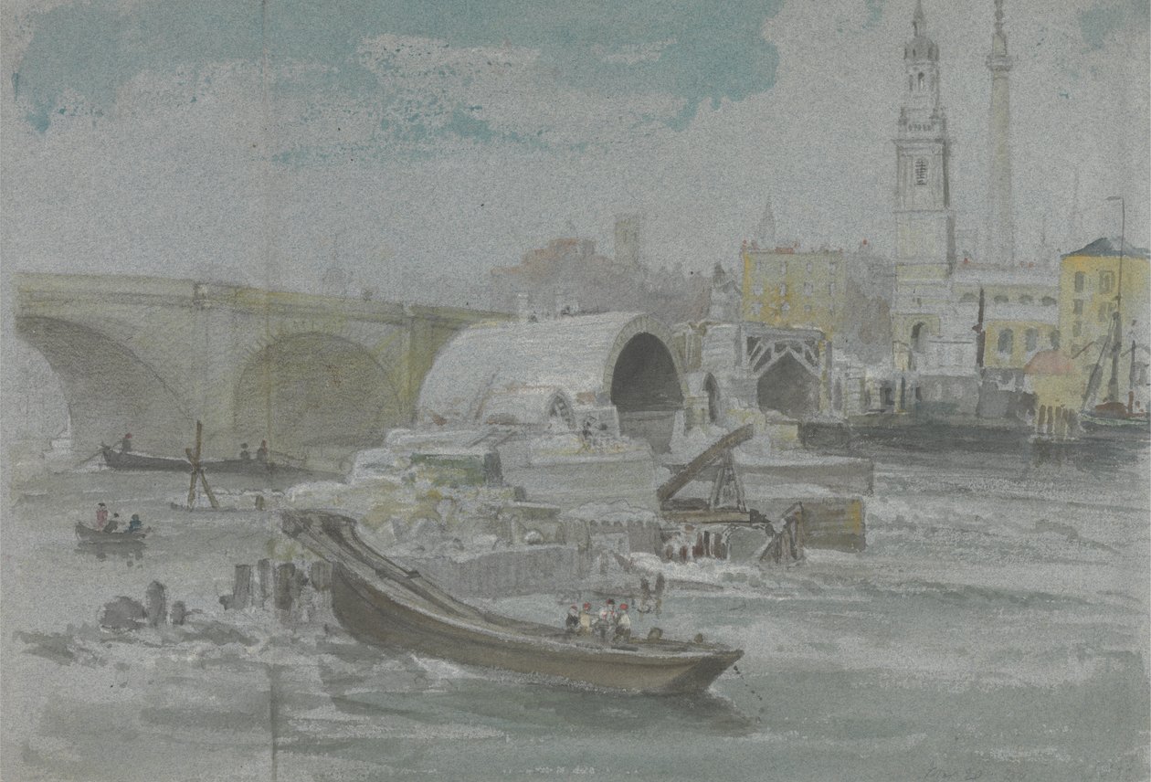 Nedrivningen af Old London Bridge af George Arnald
