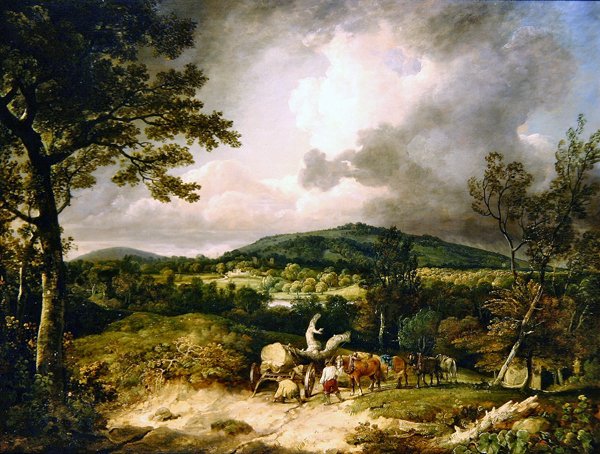 The Wood Gatherers med udsigt over Siddon Hill, Highclere Park i det fjerne af George Arnald