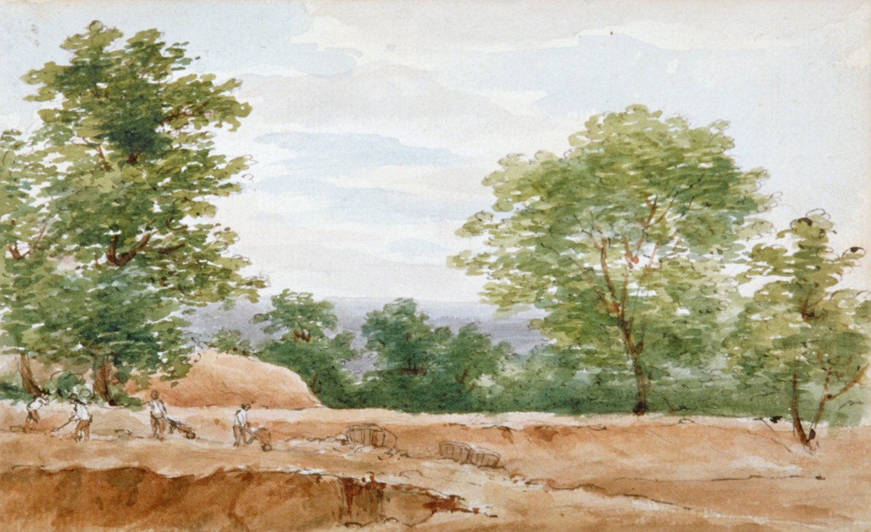 Udsigt fra udgravningerne af Highgate Tunnel, London, 1812 af George Arnald
