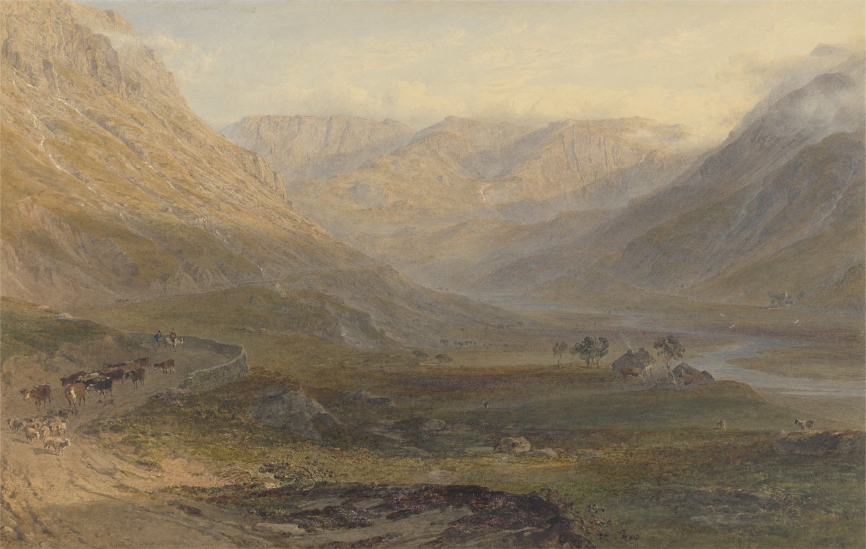 Nant Francon, North Wales, 1862 (grafit, wc, udskrabning og tyggegummi på papir) af George Arthur Fripp