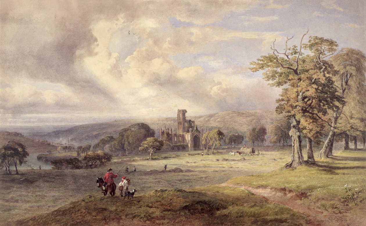 Udsigt over Kirkstall Abbey, Leeds af George Arthur Fripp