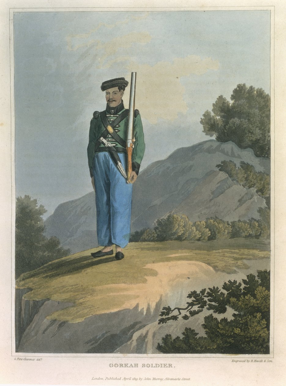 Gorkah Soldier, fra Journal of a Route Across India and Through Egypt, indgraveret af R. Havell and Son, pub. af John Murray, 1819 af George Augustus Fitzclarence