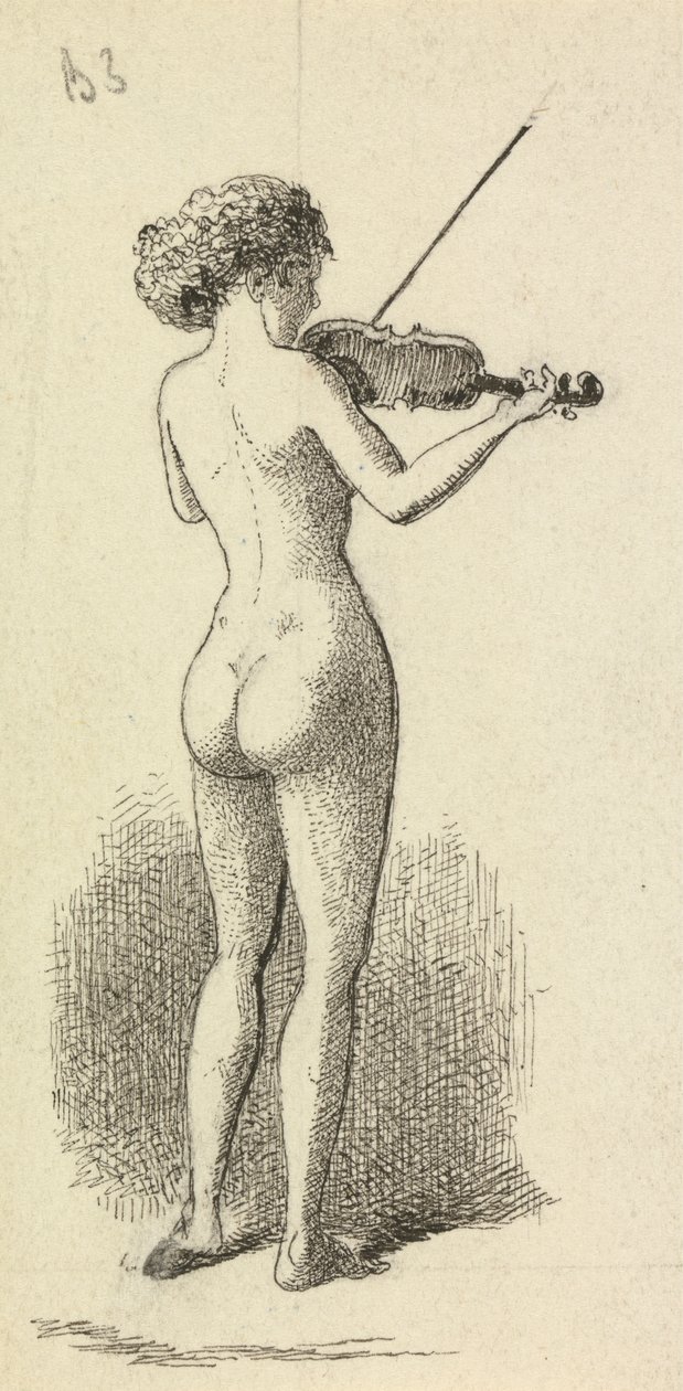 Nøgen kvinde spiller violin af George Augustus Sala