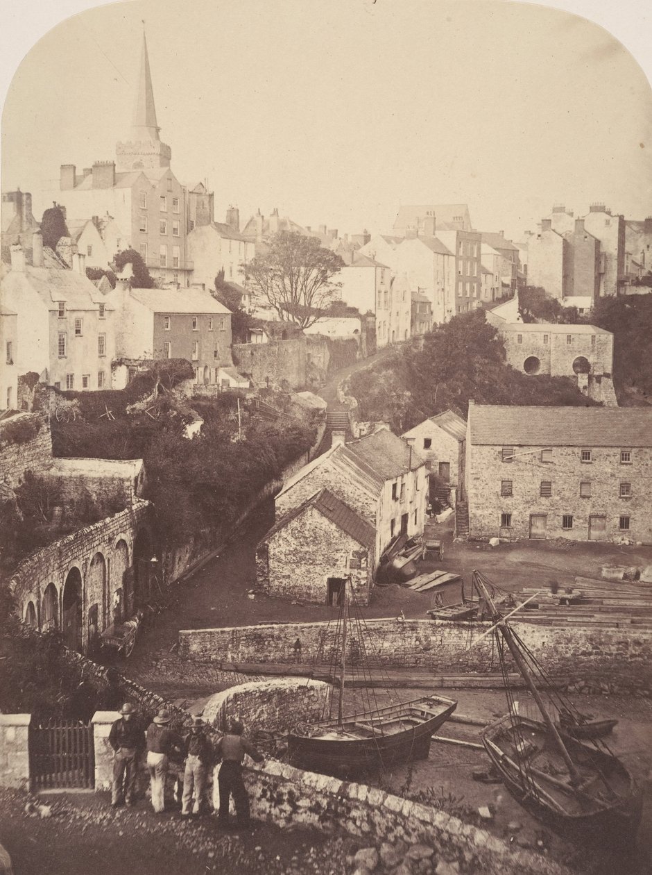 En del af Tenby by og havn, 1853. af George B. Stokes