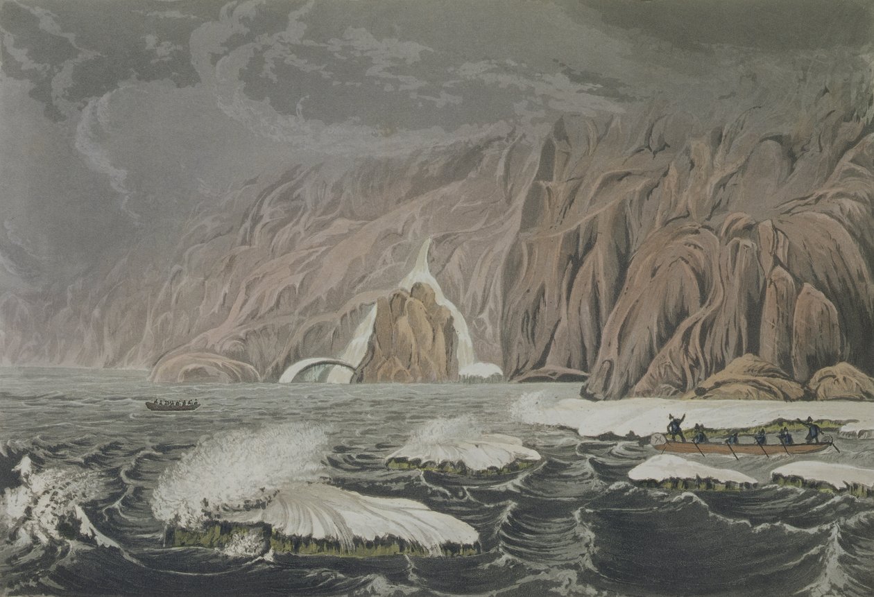 Ekspedition fordobling af Cape Barrow, 25. juli 1821, fra Narrative of a Journey to the Shores of the Polar Sea in the Years 1819-22 af Sir John Franklin (1786-1847) indgraveret af Edward Finden (1791-1857) pu af George Back