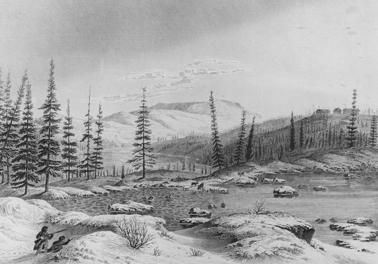 Jægere forfølger rensdyr ved Fort Enterprise på Franklins ekspedition, 1821 af George Back