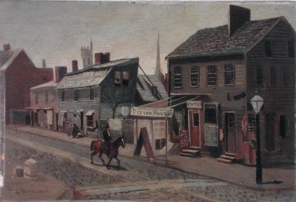 Det sydvestlige hjørne af 13th og Race Street, ca. 1875 (olie på tavle) af George Bacon Wood