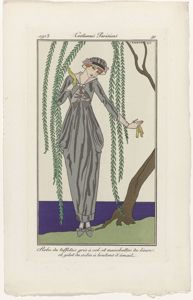 Journal des Dames et des Modes, Costumes Parisiens, 1913, nr. 91: Kjole i taft (...) af George Barbier