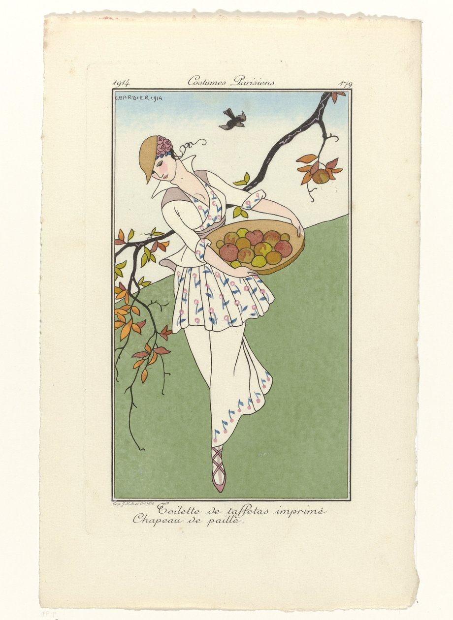 Journal des Dames et des Modes, Costumes Parisiens, 1914, nr. 179: Toiletter i taft (...) af George Barbier