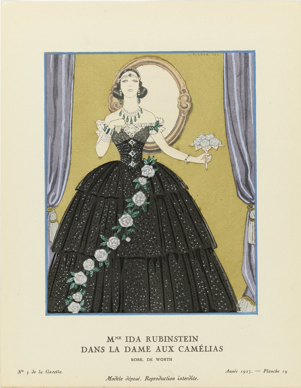 Mme Ida Rubinstein i La Dame aux Camélias, Gazette du Bon Ton, 1923. af George Barbier