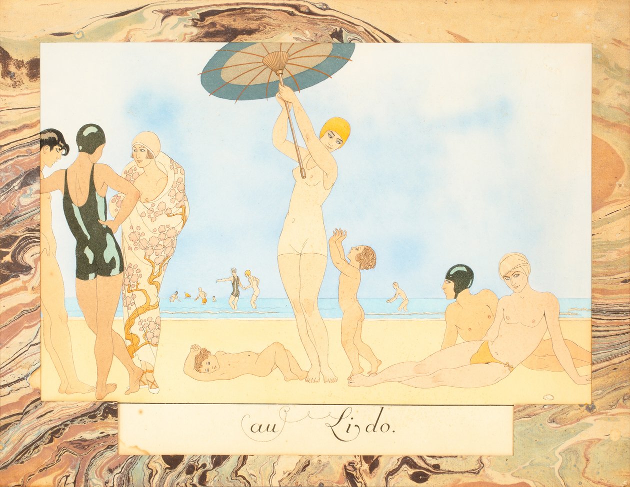 På Lido, fra Le Bonheur du Jour eller, Les Graces à la Mode, 1924. af George Barbier