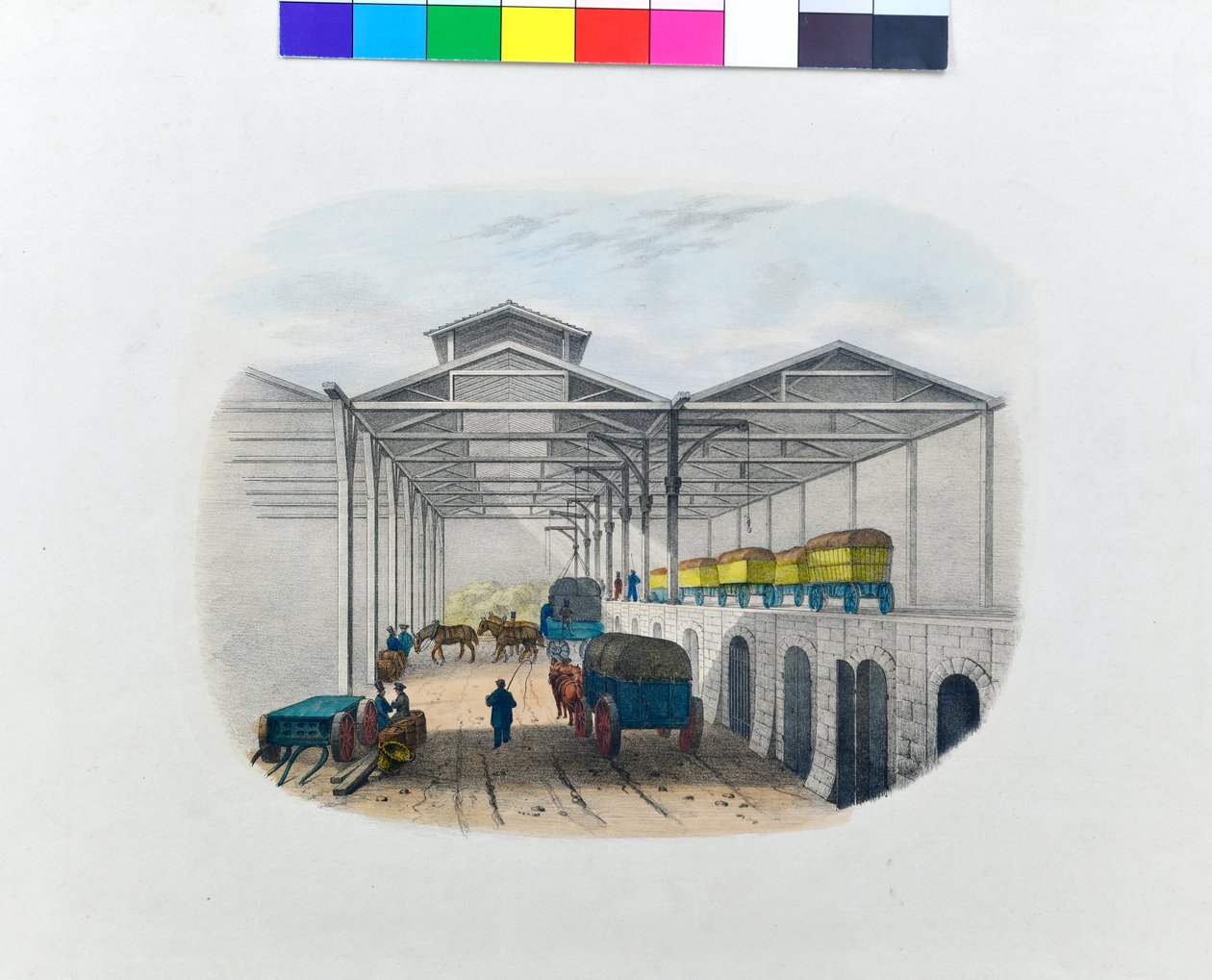 Udsigt til godsbanegård, ca. 1830 (litografi på papir) af George Barnard