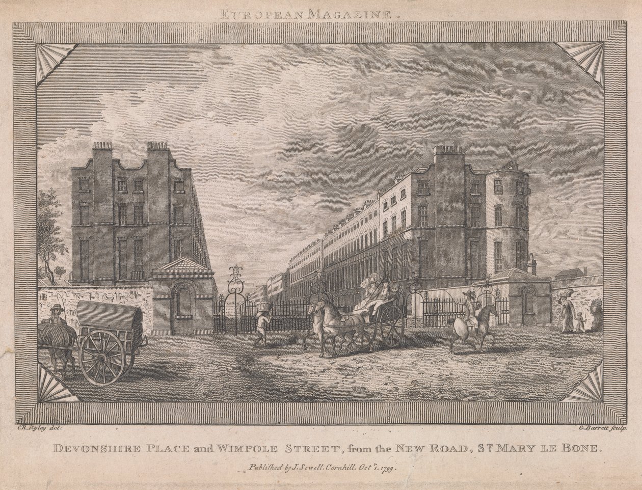 Devonshire Place og Wimpole Street ... af George Barret Jr.