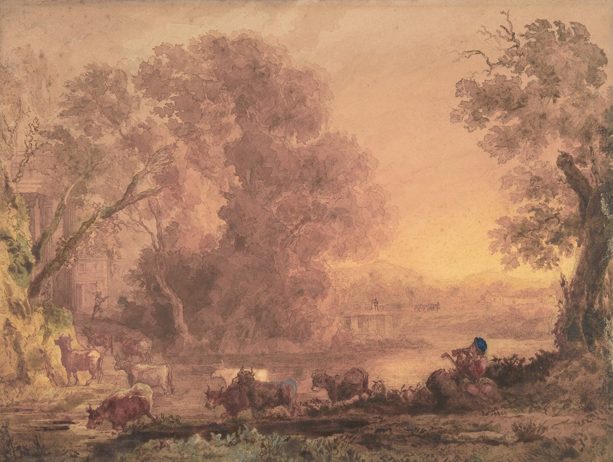 Arkadisk Landskab, 1820-42. af George Barret the Younger
