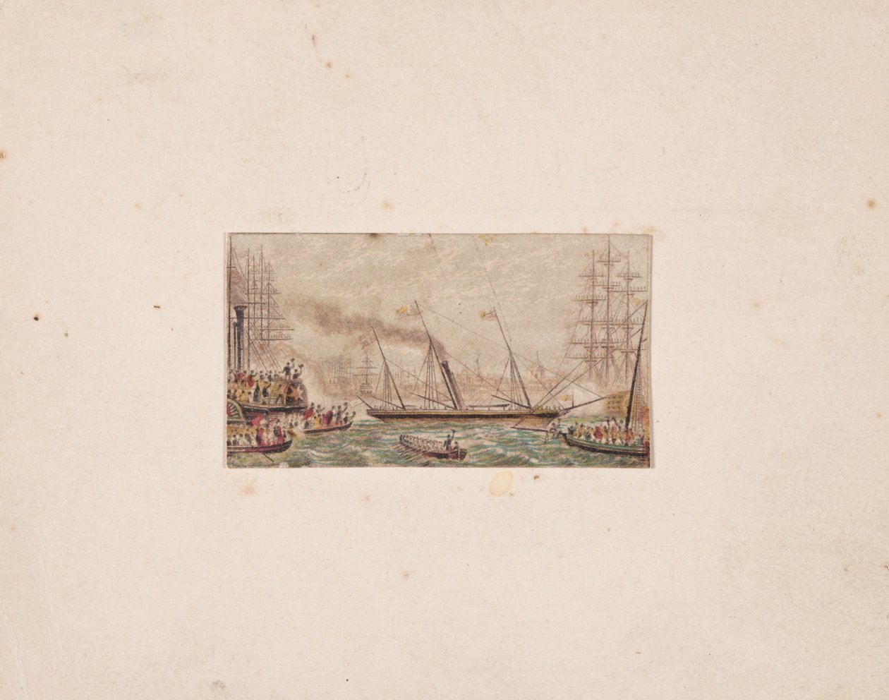 Nålebokstryk: The Royal Fleet in Kilkenny Bay, 1850. af George Baxter