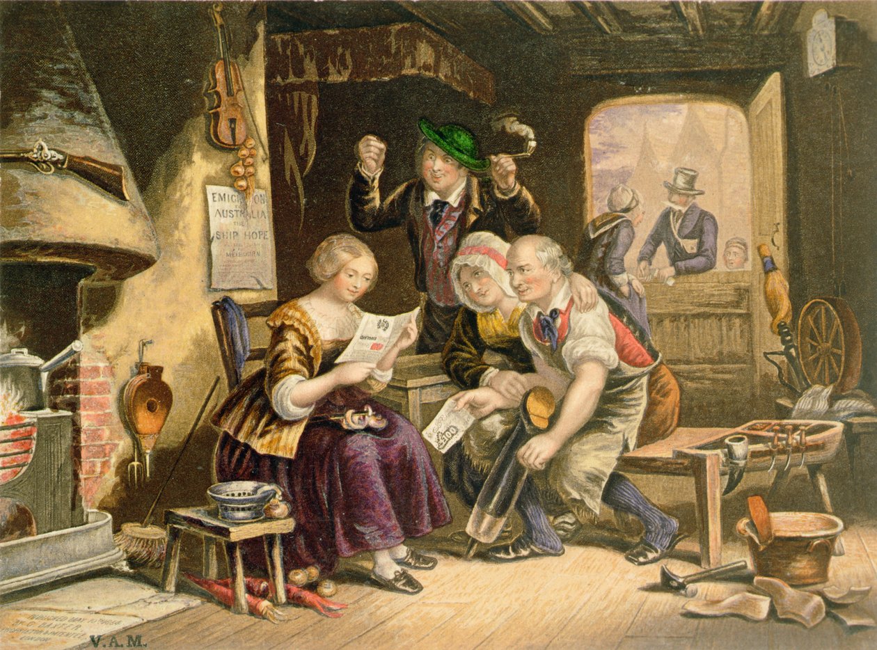 Nyheder hjemmefra, 1854 af George Baxter