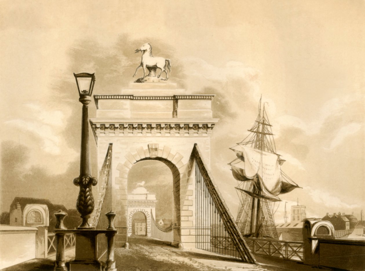 Norfolk Bridge, New Shoreham, 1835. af George Baxter