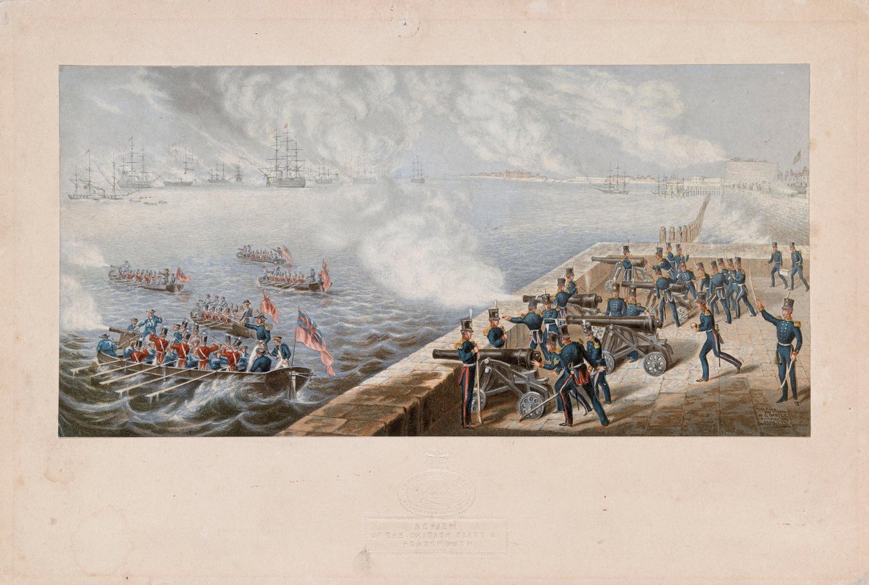 Inspektion af den britiske flåde osv., Portsmouth af George Baxter