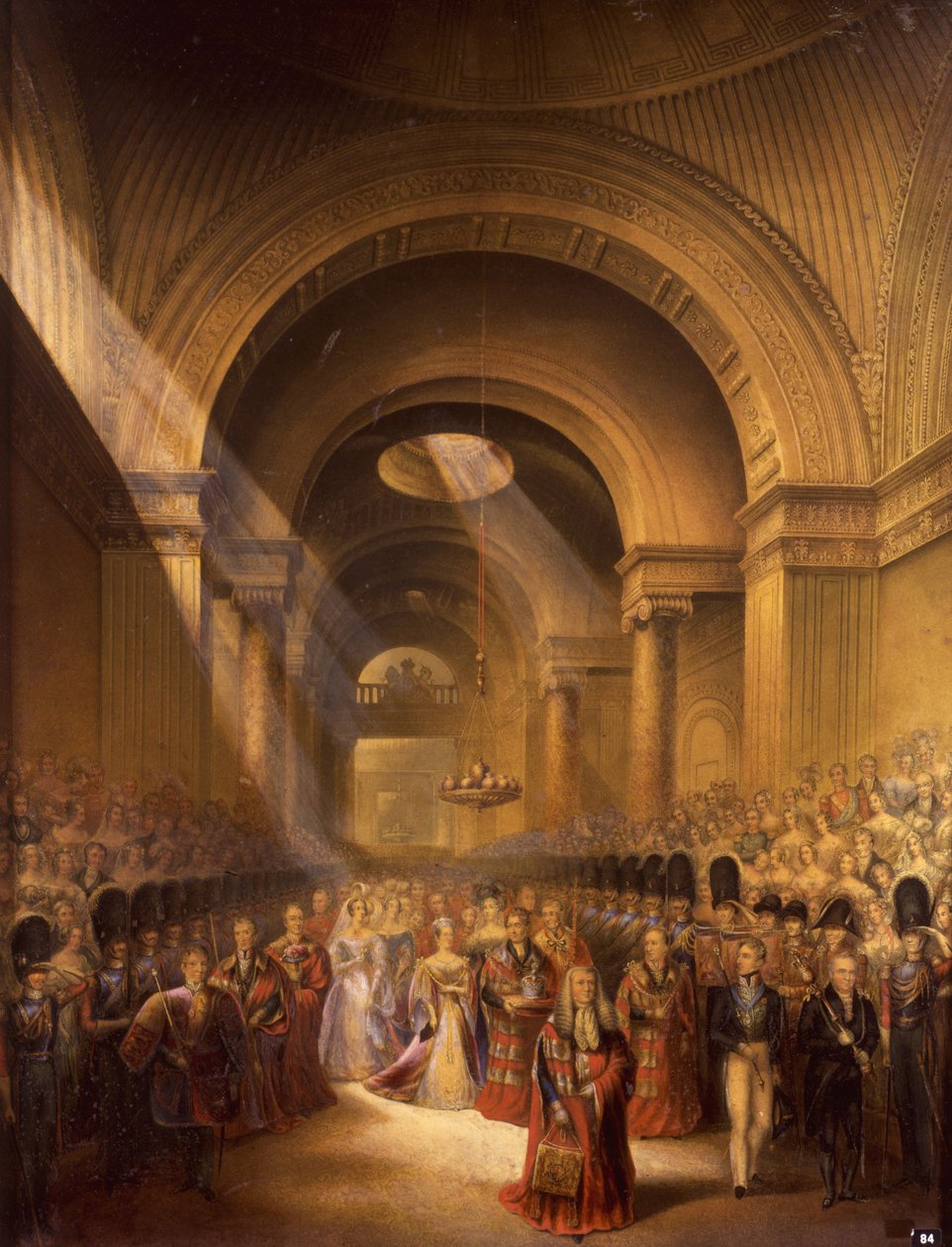 Hendes allernådigste Majestæt Dronning Victorias ankomst til House of Lords for at åbne sit første parlament (print) af George Baxter