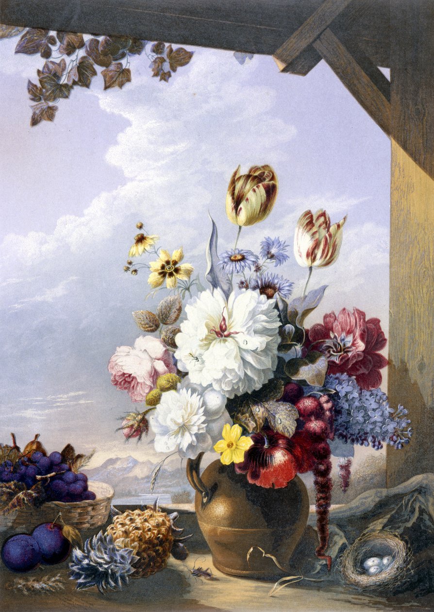 The Gardeners Shed, efter et maleri af J. Bartholomew, 1856 (tryk i oliefarver) af George Baxter