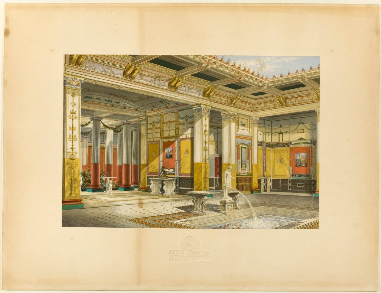 Den pompejanske gård i Crystal Palace. Digby Wyatt, Esq., arkitekt af George Baxter