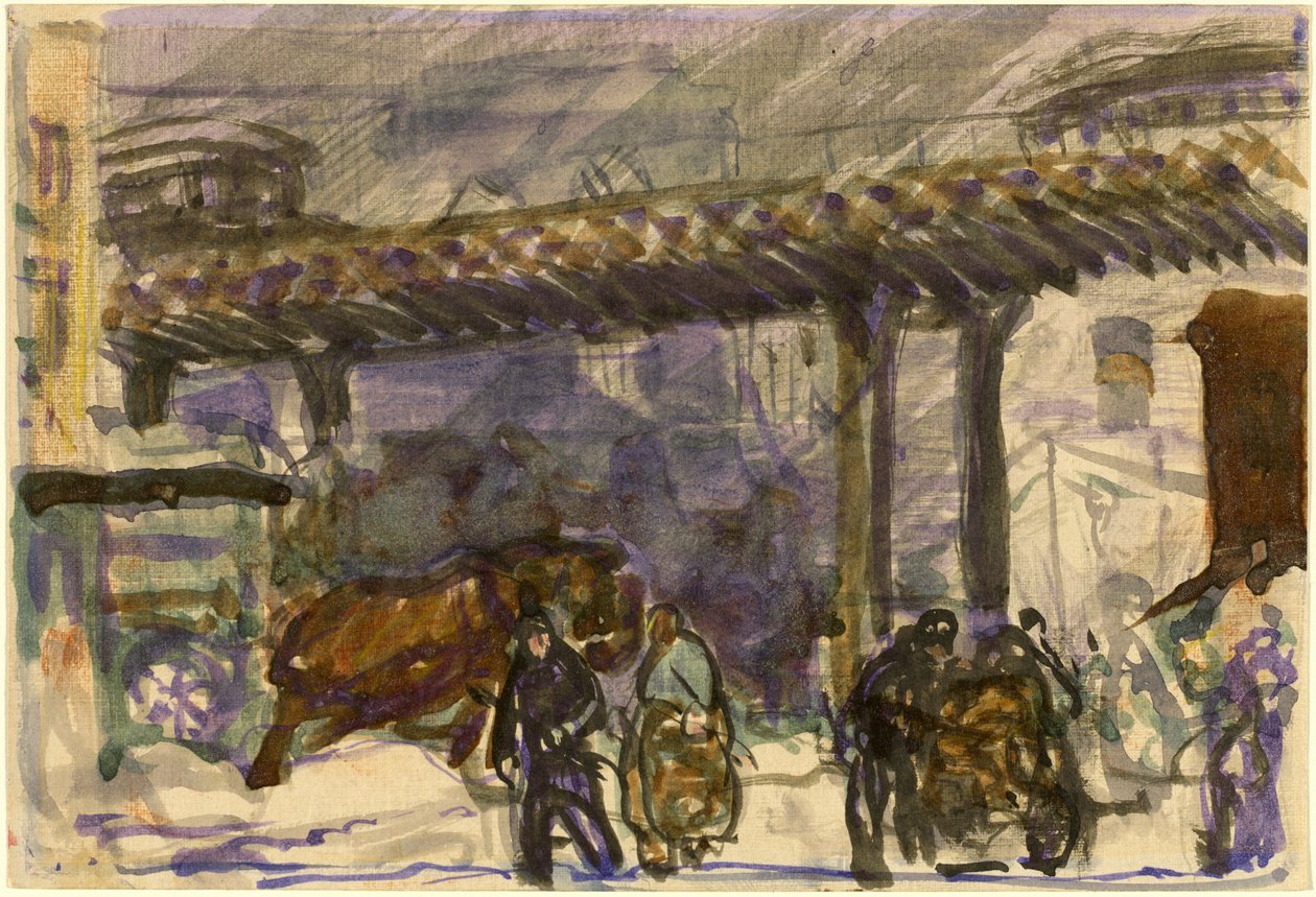 En vinterdag - under højbanen nær Brooklyn Bridge af George Bellows