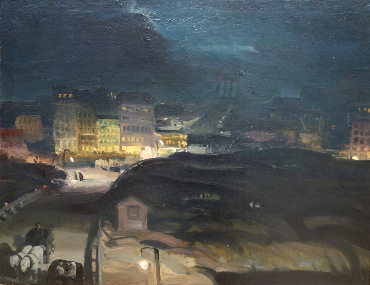 Nærmer sig broen om natten af George Bellows