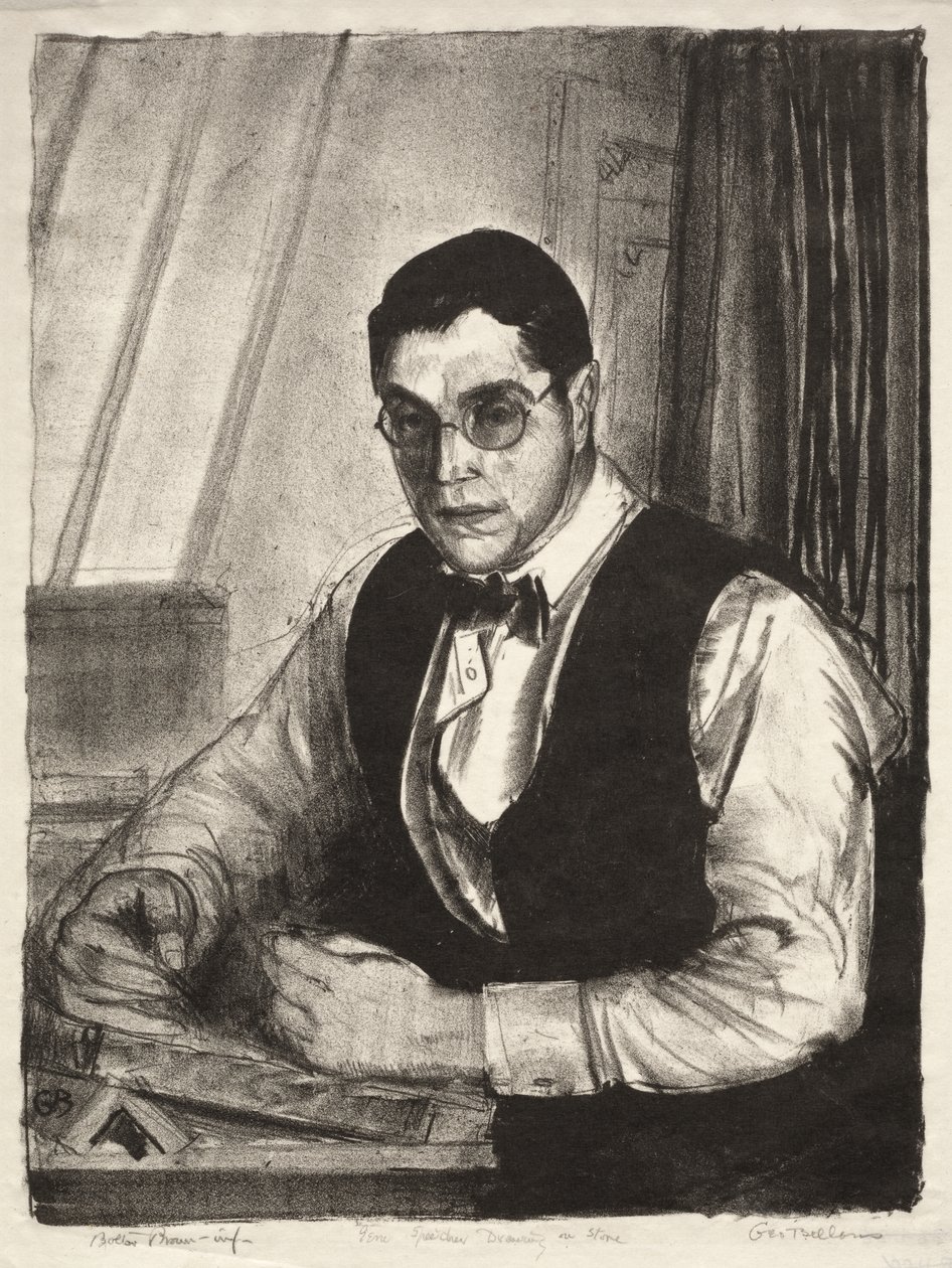 Gene Speicher tegner på en sten af George Bellows