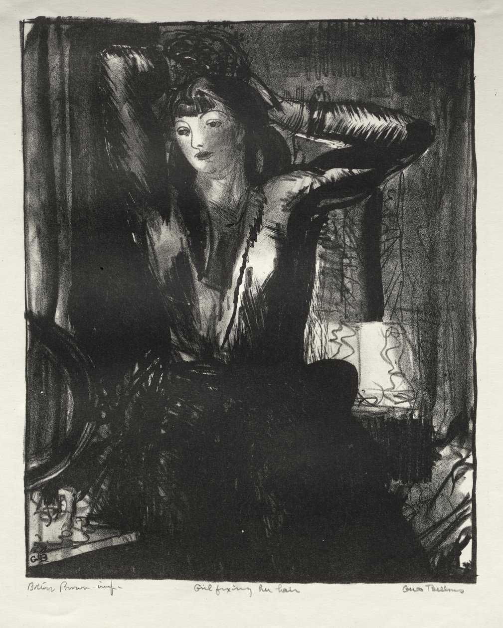 Pige, der ordner sit hår af George Bellows