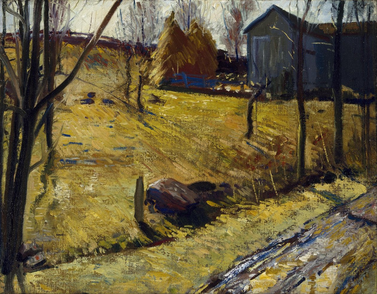 Høstakke og lade af George Bellows