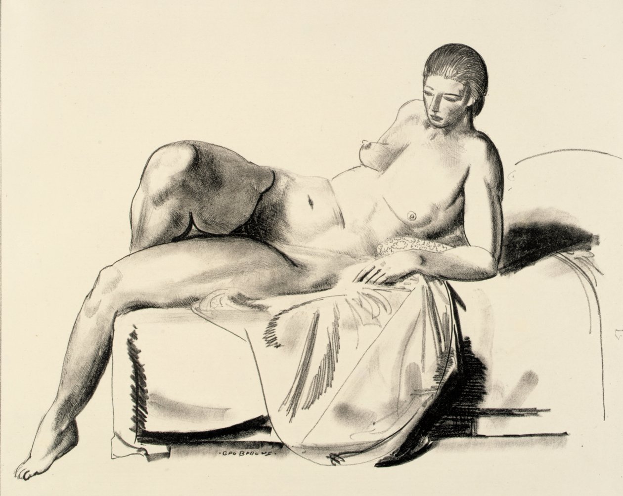 Nøgenstudie, klassisk kvinde på en sofa af George Bellows