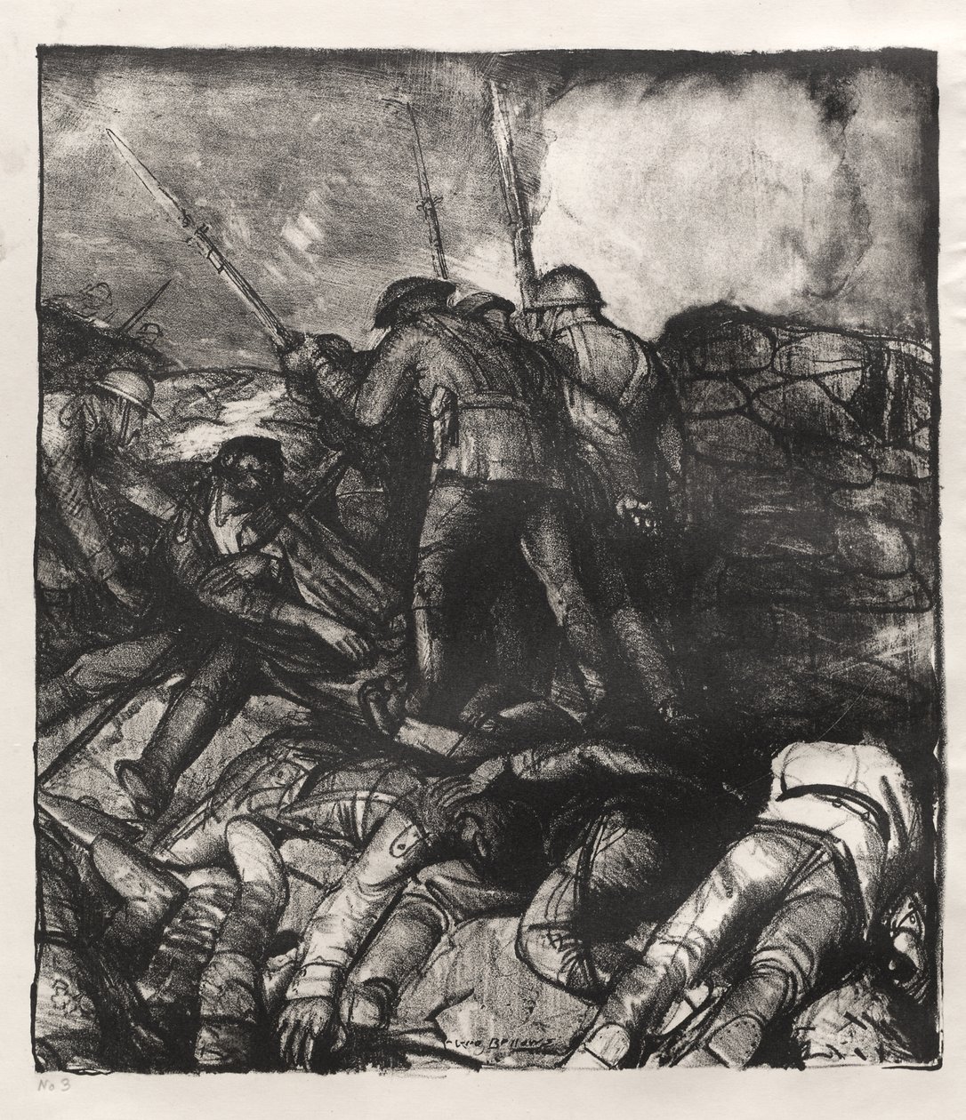 Krigsserie: Angrebet, højre detalje, første tilstand af George Bellows