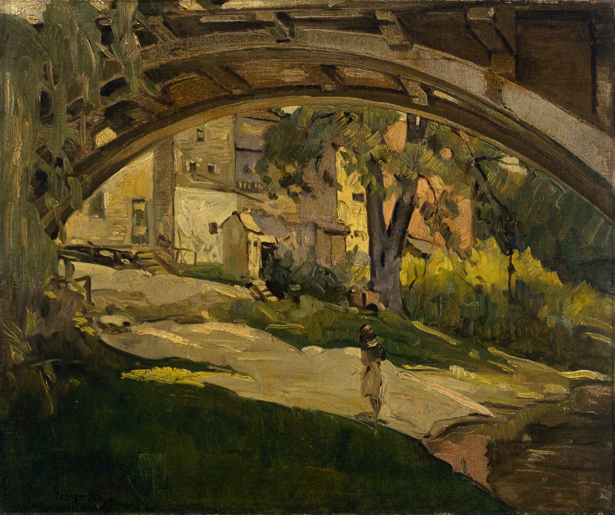 Pige under buet bro (olie på lærred) af George Benjamin Luks