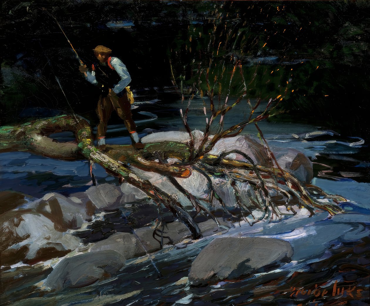 Ørredfiskeri, "The Screecher", Rossignol-søen, Nova Scotia af George Benjamin Luks