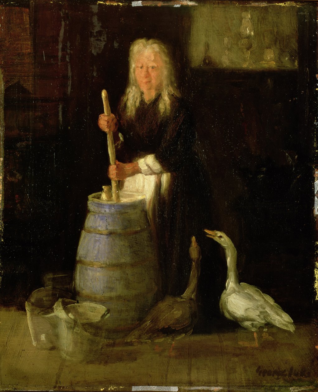 Kvinde kærner smør (olie på panel) af George Benjamin Luks